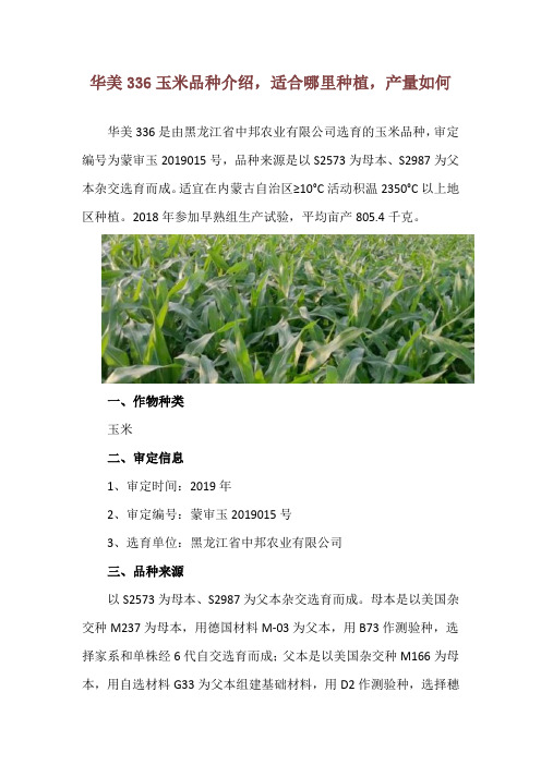 华美336玉米品种介绍,适合哪里种植,产量如何