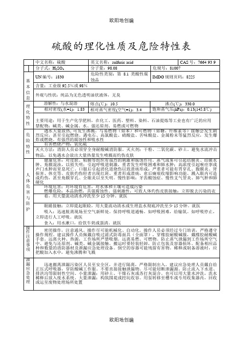 硫酸的理化性质及危险特性表之欧阳地创编