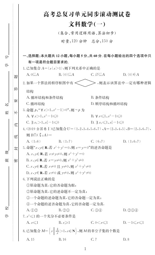 2020届高考总复习单元滚动测试卷文科数学