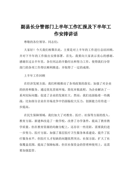 副县长分管部门上半年工作汇报及下半年工作安排讲话