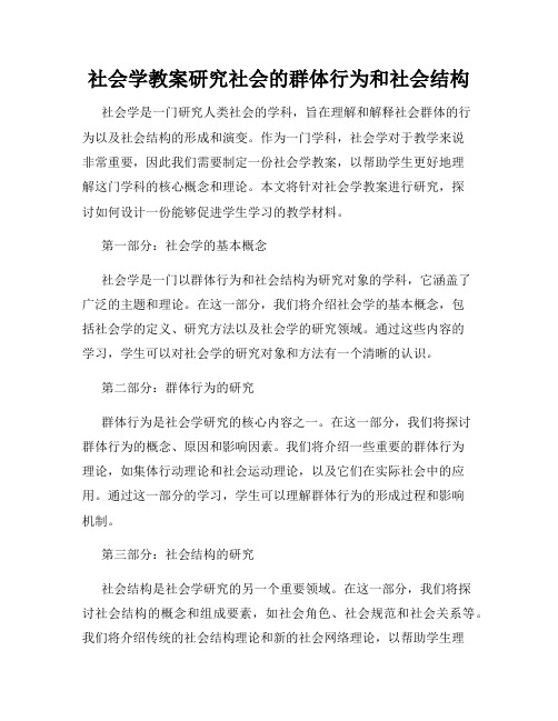 社会学教案研究社会的群体行为和社会结构