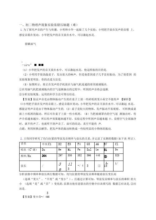 上海民办上宝中学物理声现象实验同步单元检测(Word版含答案)