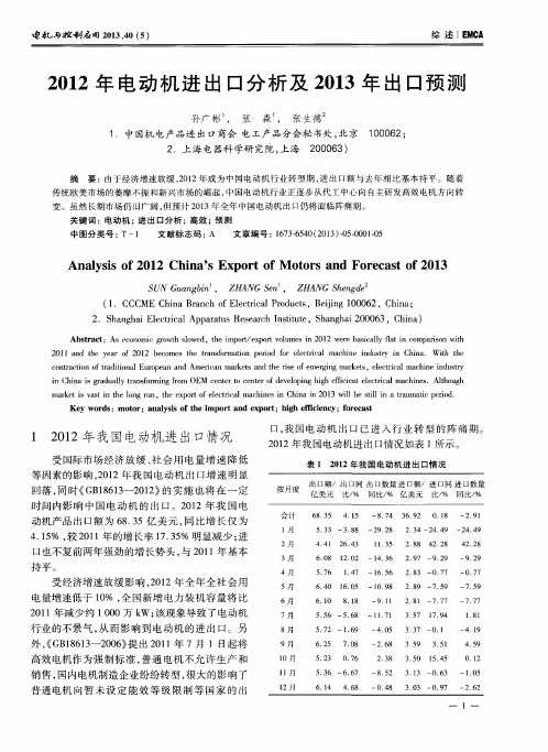 2012年电动机进出口分析及2013年出口预测