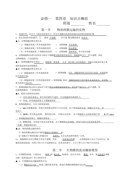 高中生物必修一第四章知识点归纳