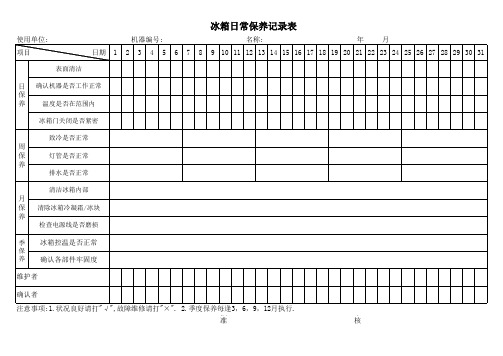 冰箱日常保养记录表