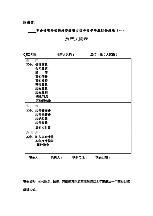 合格境外机构投资者境内证券投资年度财务报表(一)资产负债表【模板】