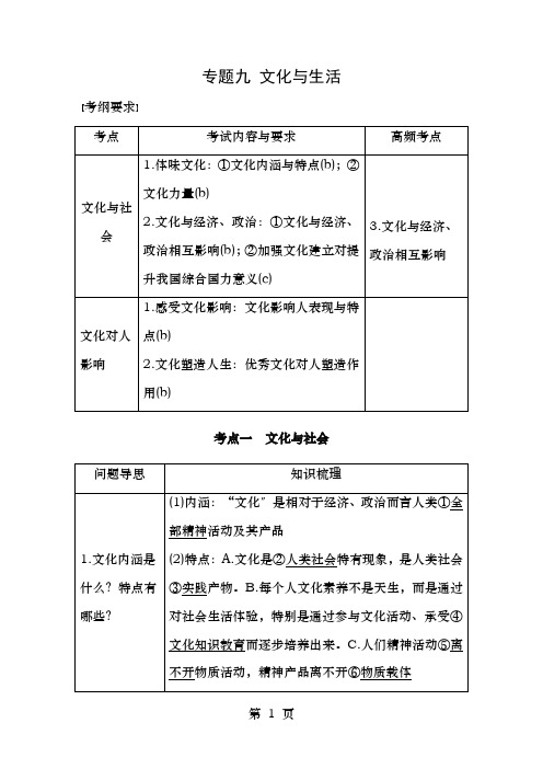 高考政治二轮复习专题九文化与生活考点一文化与社会试题