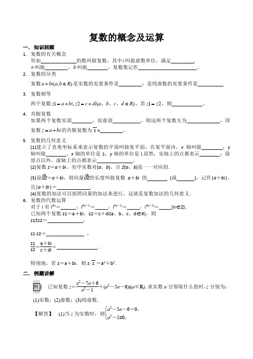 高考文科复数复习知识点+例题+练习