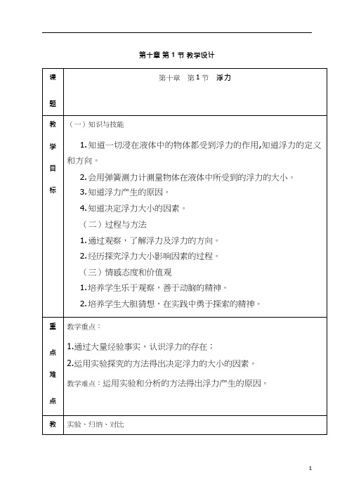 人教版初中物理《第十章第1节浮力》优质课教案、教学设计