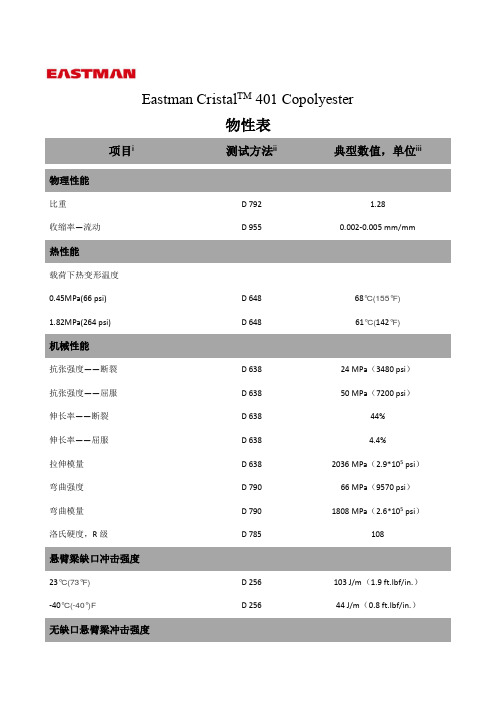 伊士曼化学Cristal 401中文物性表