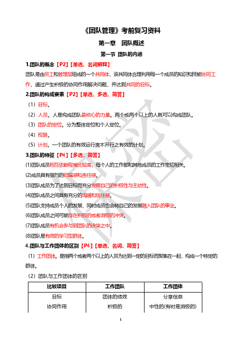 自考10426《团队管理》考前复习重点(保密资料)