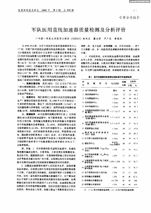 军队医用直线加速器质量检测及分析评价