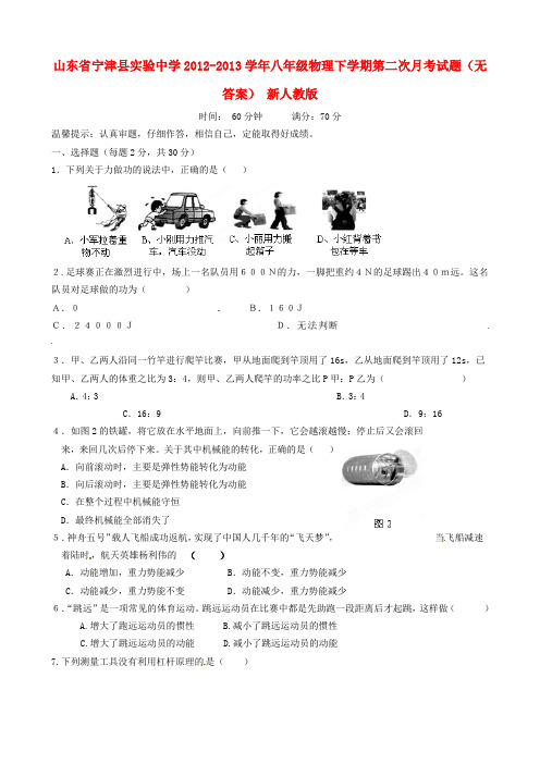 山东省宁津县实验中学八级物理下学期第二次月考试题(无答案) 新人教版