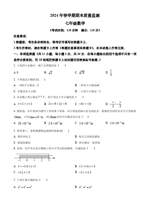 广西崇左市2023-2024学年七年级下学期期末考试数学试题(含答案)