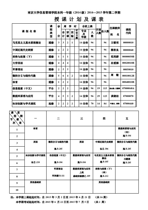 南京大学信息管理学院课程表