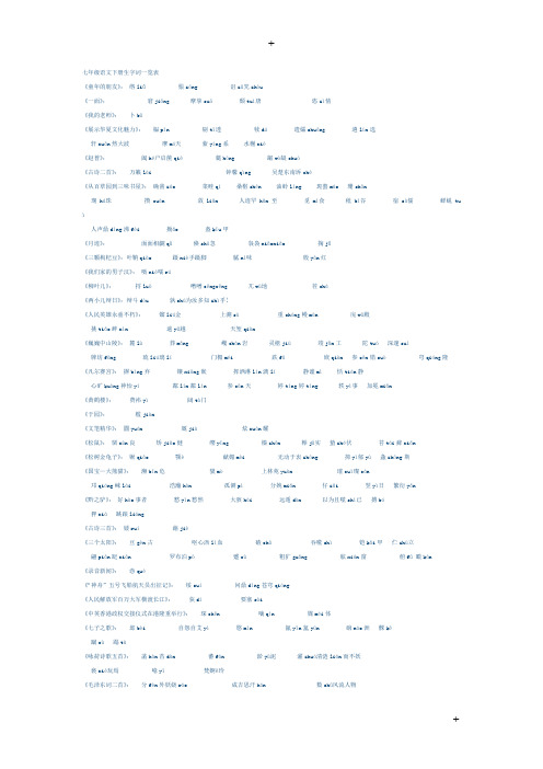 七年级语文下册生字词一览表