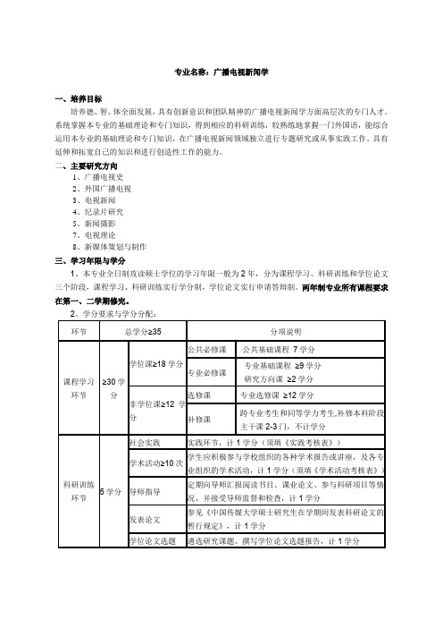 中国传媒大学 广播电视新闻学 研究生培养方案