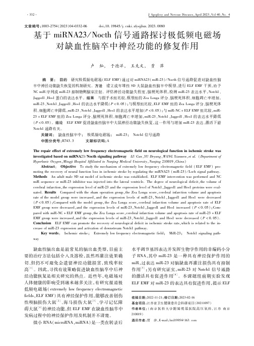 基于miRNA23:Nocth信号通路探讨极低频电磁场对缺血性脑卒中神经功能的修复作用