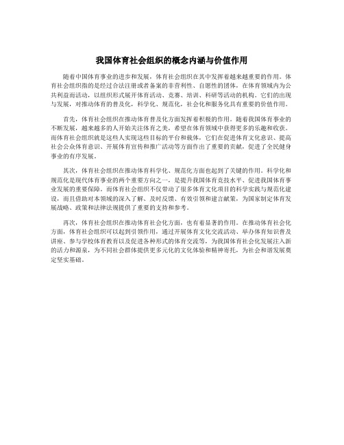 我国体育社会组织的概念内涵与价值作用