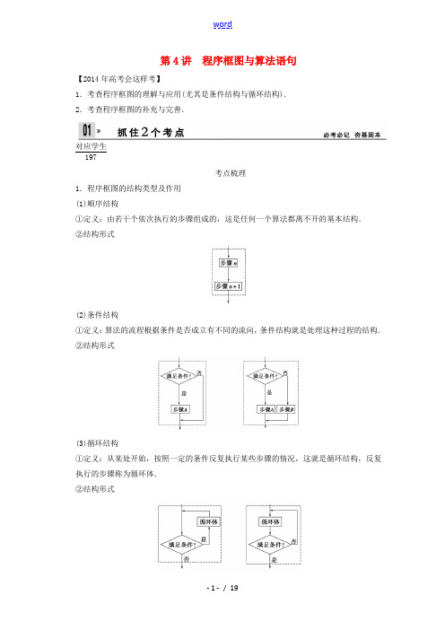 2014届高考数学一轮复习 12.4 程序框图与算法语句考点及自测 理 新人教A版