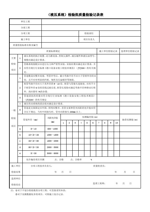 (液压系统)检验批质量检验记录表