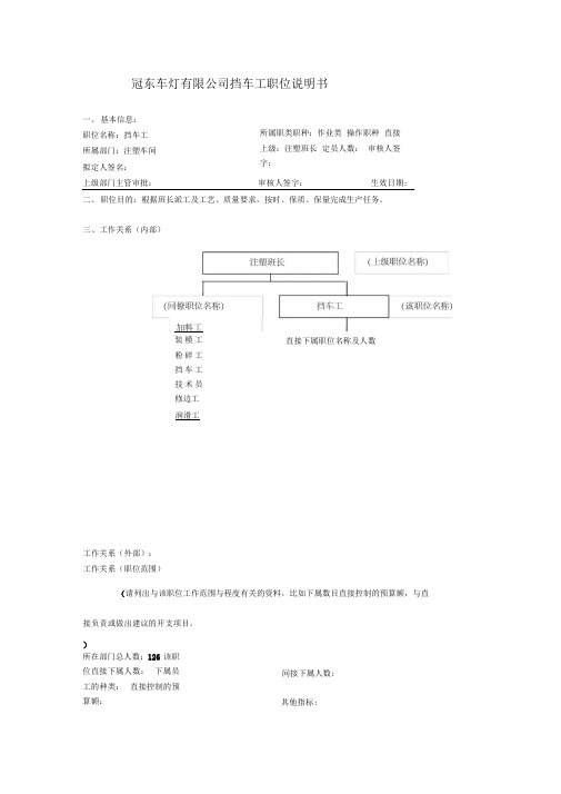 冠东车灯有限公司挡车工职位说明书