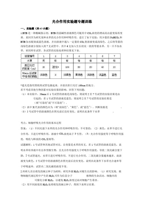 光合作用实验题专题训练