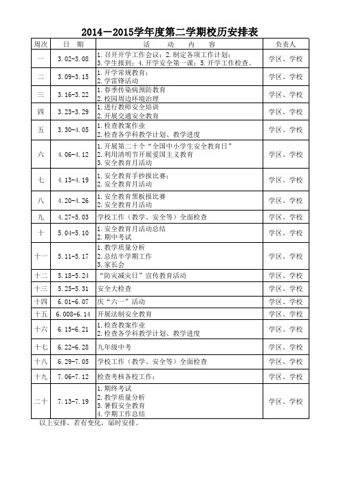 2015年春季校历安排