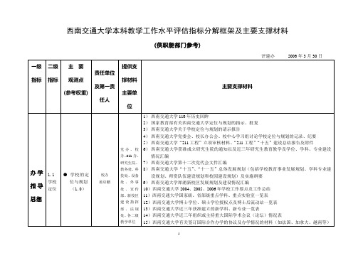 西南交通大学本科教学工作水平评估指标分解框架及主要支撑材料(供职能部门参考)