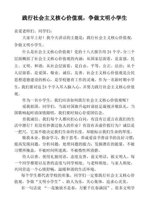 践行社会主义核心价值观,争做文明小学生
