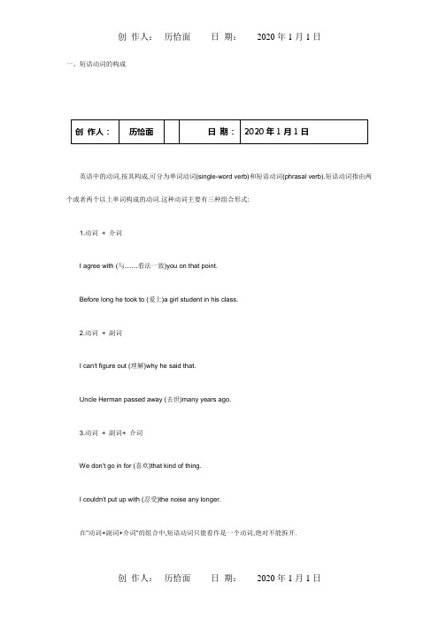 高中英语 VIVT句式应用：短语动词的构成 试题