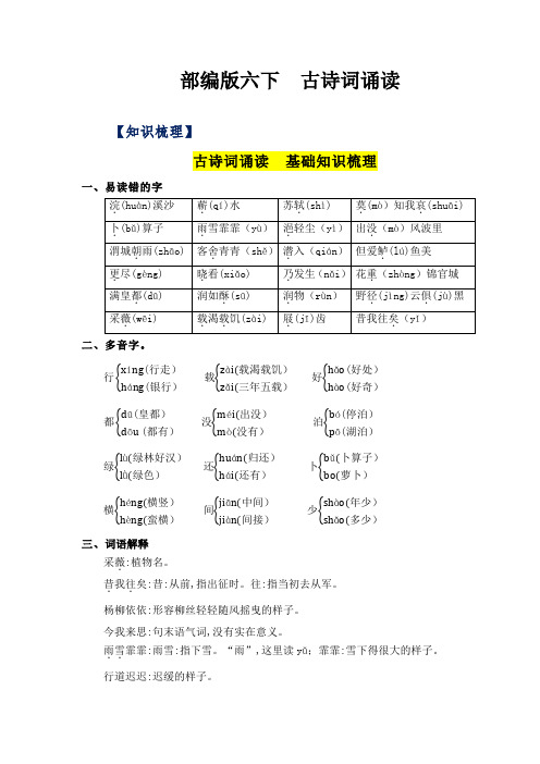 古诗词诵读  基础复习(知识梳理+检测)六年级语文下册  部编版