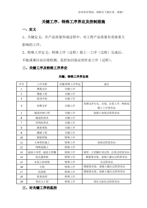 关键工序、特殊工序界定