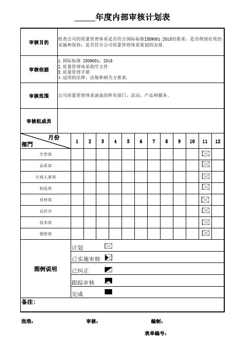 2016年度内部审核计划表