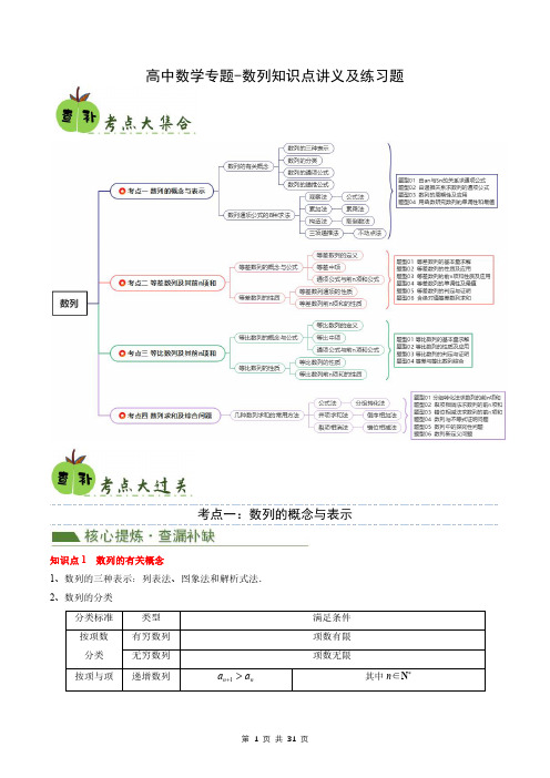 高中数学专题-数列知识点讲义及练习题