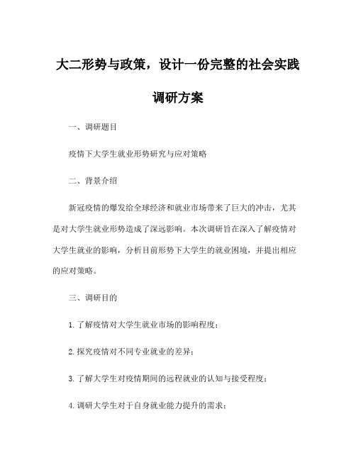 大二形势与政策,设计一份完整的社会实践调研方案