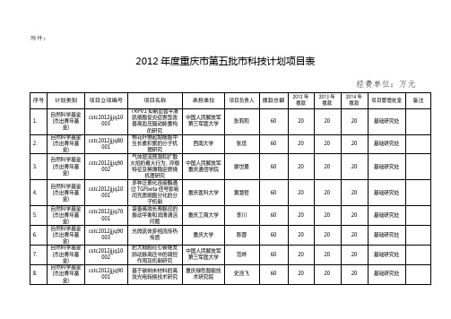2012年度重庆市第五批市科技计划项目