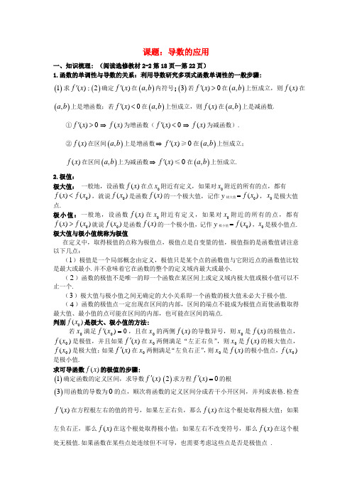 吉林省东北师范大学附属中学高考数学第一轮复习 导数的应用学案 理