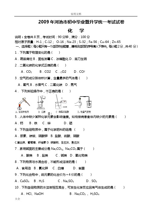 2009年河池市中学考试化学精彩试题