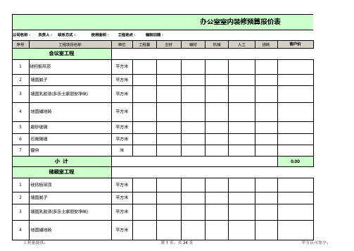 办公室室内装修预算报价表