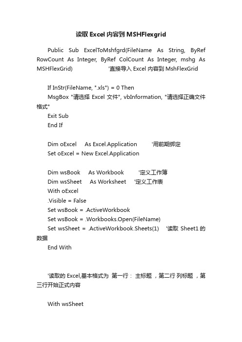 读取Excel内容到MSHFlexgrid