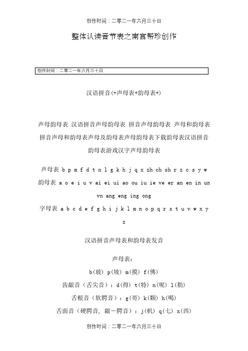 汉语拼音声母表,韵母表,整体认读音节表