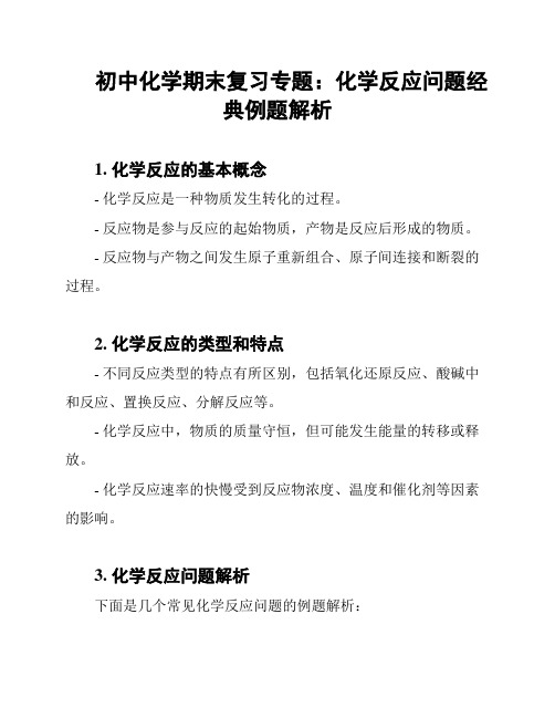 初中化学期末复习专题：化学反应问题经典例题解析