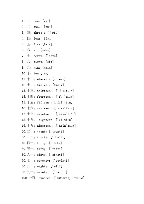 英语数字1-100(带音标)