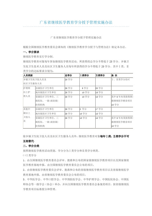 广东省继续医学教育学分授予管理实施办法