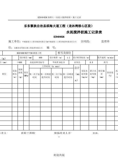 水泥搅拌桩记录表格范本