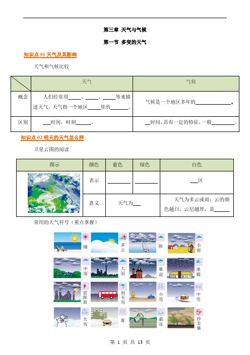 【七年级上册地理】默写03 第三章 天气与气候