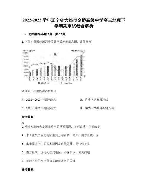 2022-2023学年辽宁省大连市金桥高级中学高三地理下学期期末试卷含解析