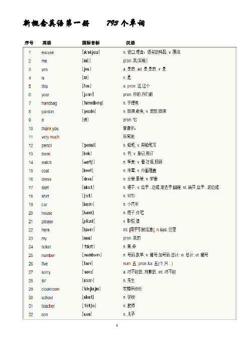 新概念英语第一册单词表(-完整版)