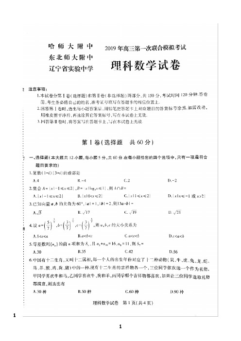 最新2019年东北三省三校第一次联合考试理科数学试题---含答案